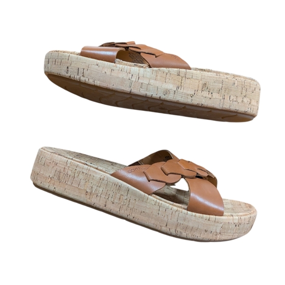 Earth Scotti Platform Leather Dark Natural Slide Sandal Size 8.5 - Picture 7 of 13